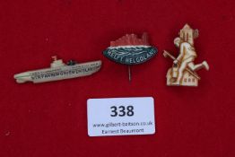 Lot of Three Early Plastic Tinnies – Comprising: (1) Submarine form, inscribed “WIR FAHREN GEGEN