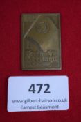 1st Gauturnfest Seefahrt Badge, Bremen, 25–26.6.1932, a rectangular bronze badge with wave motif and
