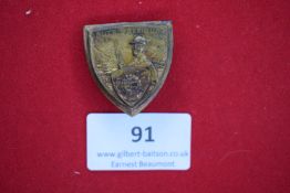 1930 Bleiburg shooting festival badge, shield form, figure with rifle and marksman emblem.
