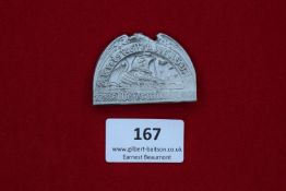 Sailing Regatta Badge, Olef, 1936, a half-round aluminium event badge showing a Viking-style ship