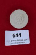 Reichsparteitag 1938 Porcelain Badge, a white ceramic badge with central cogwheel and swastika,