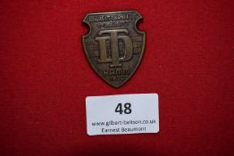 Kreisturnfest Badge, Hamm 1930, a shield-shaped bronze badge, inscribed 8. Kreisturnfest 1–3