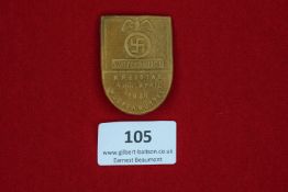 Day Badge, Wolfenbüttel Kreis Tag 1936, a pressed card badge in the form of a rounded shield,