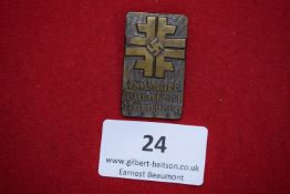 Bavarian Gymnastic Festival Badge, Nuremberg 1934, a rectangular bronze-coloured badge by L. Chr.