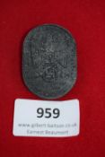 Munich Rally Badge 1939, oval pressed zinc badge with large eagle and swastika over wreath,
