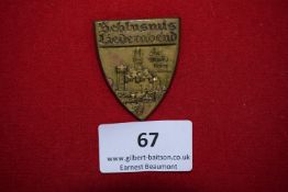 Schloss Burg Liederabend Badge, a gilt shield-shaped badge depicting Schloss Burg castle,