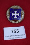 Evangelische Frauenhilfe Badge, silvered and enamelled badge with central white cross on blue