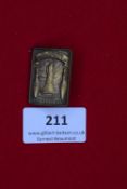 Event Badge, rectangular bronze plaque featuring lighthouse and bowling pins, inscribed 