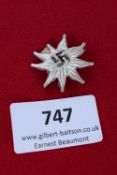 Edelweiss Flower Badge, a silvered metal badge in the form of an edelweiss bloom, centre with