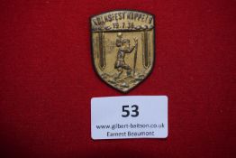 Volksfest Badge, Küppeln 1936, a shield-shaped bronze pressed badge, depicting figure wading through