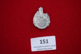 KdF Gau Franken Badge, a silvered badge depicting Nuremberg castle with central cogwheel and