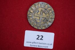 Sonnenrad Badge, a circular gilt metal badge by Poellath, Schrobenhausen, depicting swastika