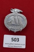 Day of German Seafaring Badge, 1935, a circular silvered alloy badge surmounted by eagle and
