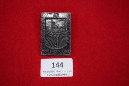 NSDAP District Rally Badge, Osnabrück-Land 1939, a black rectangular pressed metal badge with