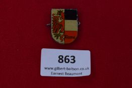 Glurns VDA Donation Badge, pressed-tin badge quartered with eagle and coloured panels, inscribed