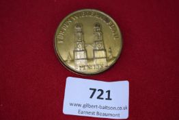 Reconstruction Fundraising Badge, a large circular gilt pressed-metal badge depicting the twin