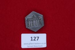 Berlin Youth Event Badge, a hexagonal grey metal badge inscribed Jugendtag Berlin, with stylised