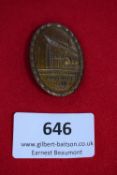 Kolping Pilgrimage 1936 Badge, an oval bronze pressed-metal badge depicting a church, inscribed