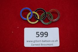 Olympic Rings Badge, an enamelled pin-back badge of the five coloured Olympic rings, reverse plain