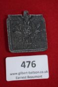 Kreistag 1939 Badge, a square grey alloy badge with raised Party eagle and swastika over oakleaf