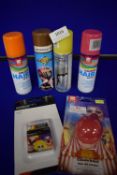 4x Coloured Hair Sprays, 1x Pack of Make-Up Sticks, and Clown Nose