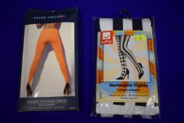 2x Tights - 1x Neon Orange Footless, and 1x Harlequin