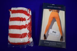 2x Tights - 1x Red & White Stripe, and Neon Orange Footless