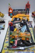 Assorted Toys Including Cars and Spiderman