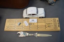 Cribbage Board, Letter Opener, and Toy Car