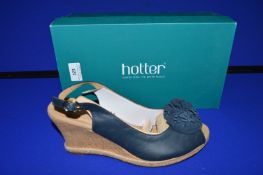 Hotter Lady’s Navy Leather & Suede Cork Wedge Sandals Size: 7 (new with packaging)