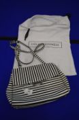 Lulu Guinness Leather Handbag with Black & White Stripe Design (new)