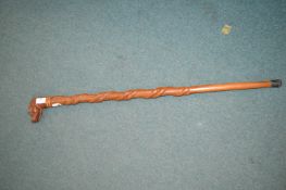 Carved Wooden Walking Stick with Otter’s Head Britannia Badge