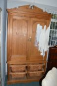 Large Pine Two Door Kitchen Storage Cupboard with Lower Baskets (has been test painted)