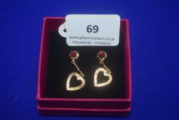 Pair of 18ct Gold Drop Earrings with Heart Design