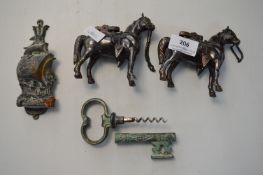 2x Novelty Table Lighters, Door Knocker, and a Key Corkscrew