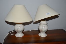 2x Floral Pottery Table Lamps with Cream Shades