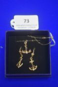 9ct Gold Anchor Design Pendant Earrings & 9ct Gold