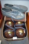 Set of Thomas Taylor Bowling Balls with Case, and Shoes