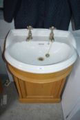 Ceramic Bathroom Sink with Bath Tap on Wooden Plinth