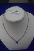 9ct Gold Neck Chain with Letter M Pendant 8.9g