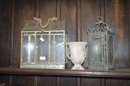 Decorative Miniature Green House, Lantern, and Vase