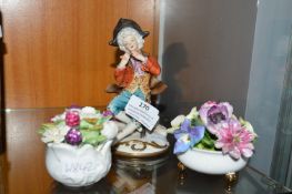 Pottery Flower Posies and a Figure of a Musician