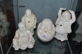 4x White Pottery Chinese Buddhas