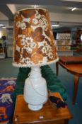 Large Retro Pottery Lamp with Floral Shade (some damage to base), and a Winde Poodle & Basket