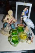 Pottery Figures, Glass Candle Holders, etc.