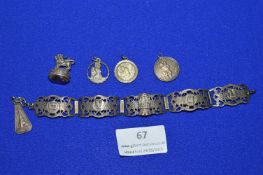 Assorted Continental Silver Items Including Bracelet & Fob, etc. ~30g total