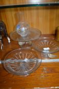 Glass Cake Stand and Two Dishes