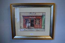 Gilt Framed Original Watercolour by Frazer King - French Shopping Scene