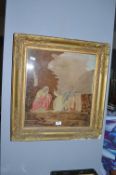 Victorian Unfinished Wool Work Picture in Original Gilt Frame