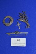 Assorted Continental and 835 Silver Brooches, and Silver Cross Pendant ~14g total